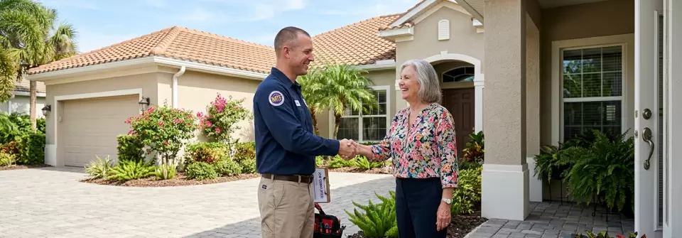 man greeting woman